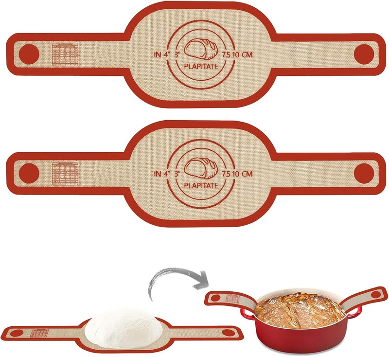 PLAPITATE Silicone Bread Sling Dutch Oven Liner, Non-Stick & Easy Clean Reusable Oval Silicone Bread Sling Baking Mat, Easy to Transfer Sourdough Bread - 2 Red Set - Image 1